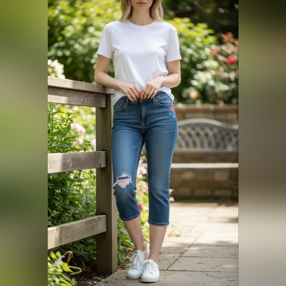 🌸 Aeropostale Floral Embroidered Denim Capri Jeans 🌸